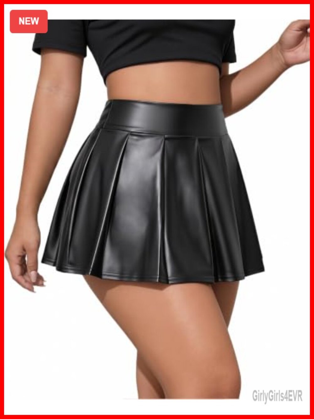 Faux Leather Mini Skirt High Waisted Pleated A-Line Clubwear